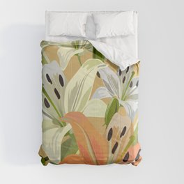 Lily - Floral Bouquet Art Design on Orange Comforter