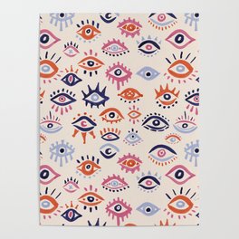 Mystic Eyes – Coral & Navy Poster