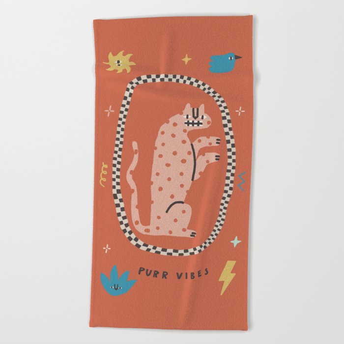 Trippy tiger in red Beach Towel