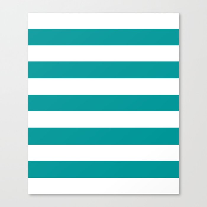 Viridian green - solid color - white stripes pattern Canvas Print