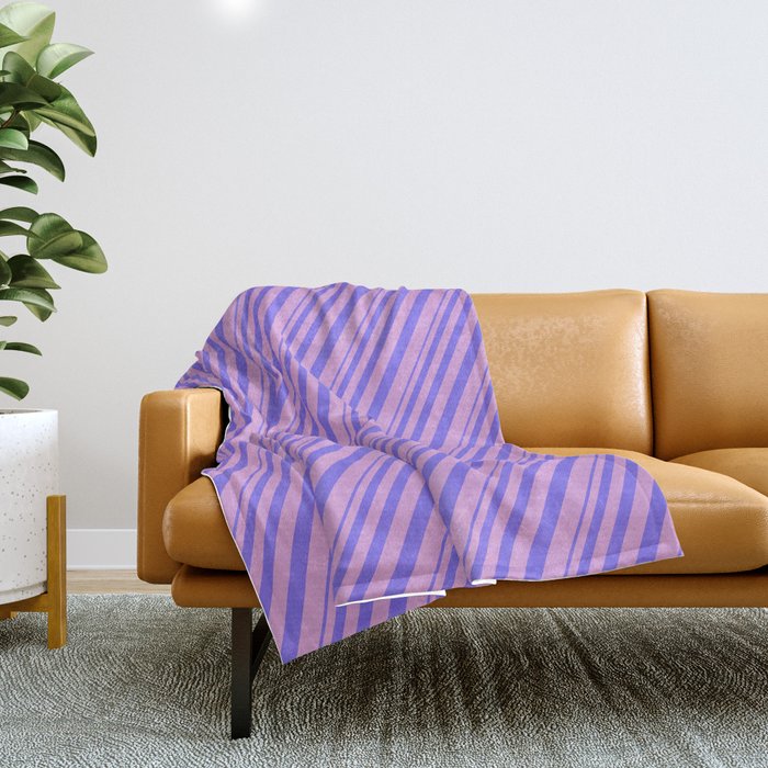 Medium Slate Blue and Plum Colored Lined Pattern Throw Blanket