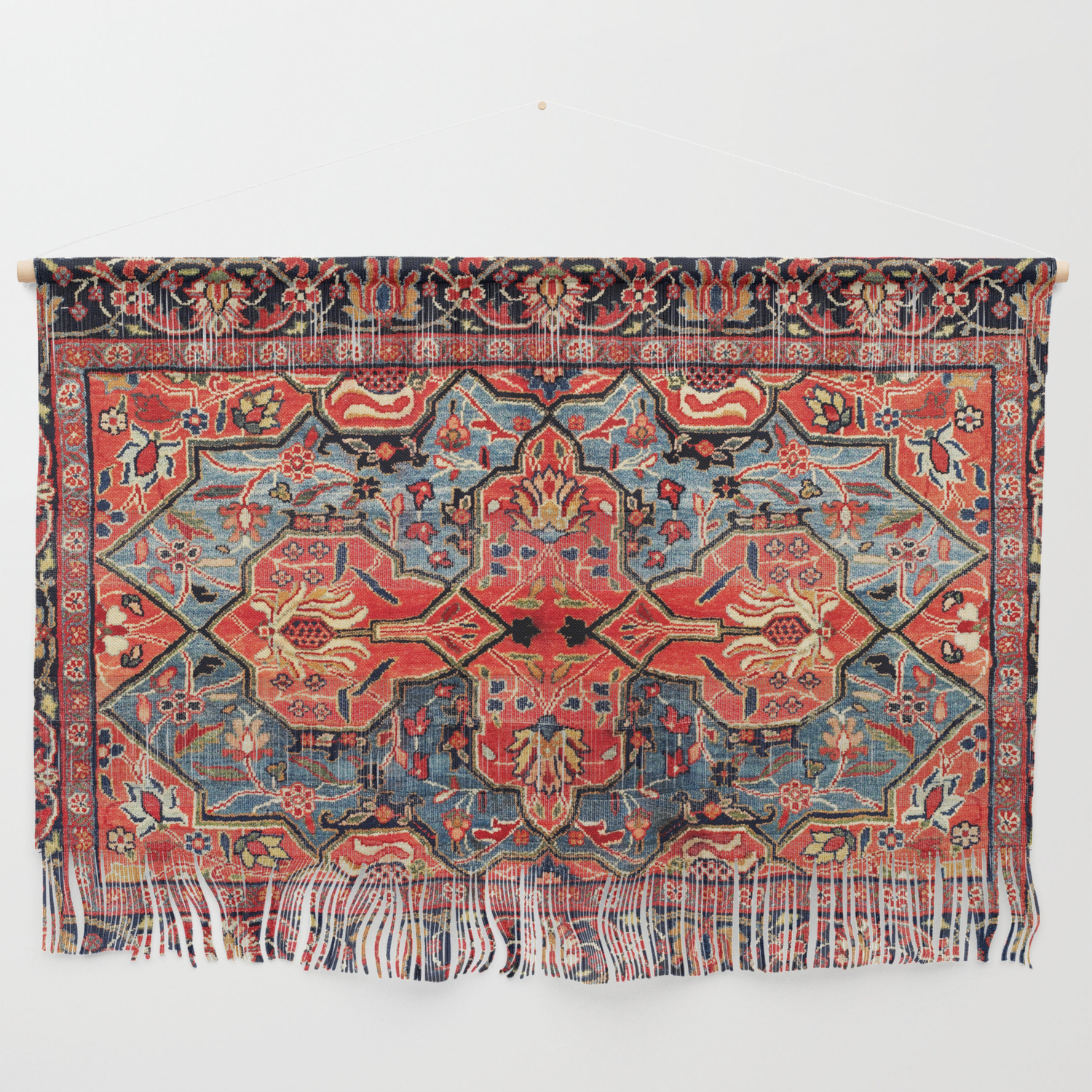 Kashan Poshti Central Persian Rug Print Wall Hanging By