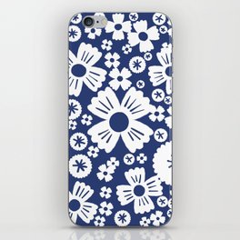Modern Navy Blue Daisy Flowers iPhone Skin