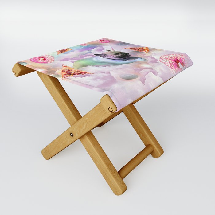 Rainbow Unicorn Pug In The Clouds In Space Folding Stool