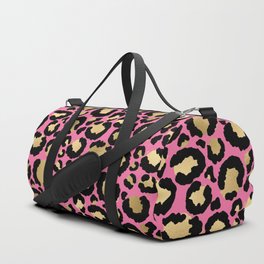 Pretty Pink & Gold Leopard Print Pattern Duffle Bag