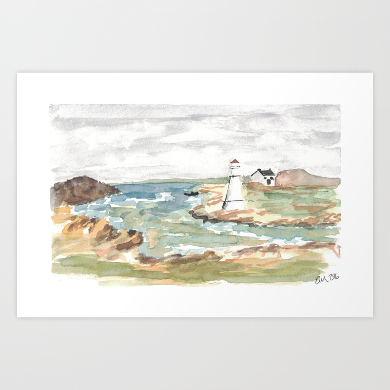 Download Maritime Lighthouse Seascape Watercolor Art Print By Emililyart Society6