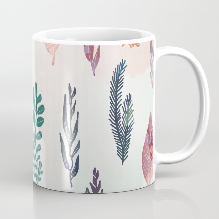 Mix of plants and watercolor leaves Coffee Mug