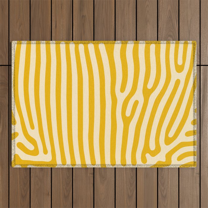 Liquid Zebra Mustard Yellow Abstract Animal Print Pattern Design Outdoor Rug