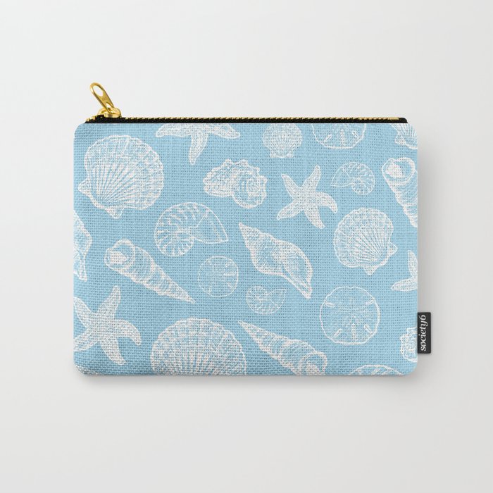 Seashell Print - Light Blue and White Carry-All Pouch