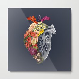 Flower Heart Spring Blue Grey Metal Print | Spring, Flower, Transformation, Metamorphosis, Tobefonseca, Anatomyheart, Flowers, Seasons, Bloom, Love 