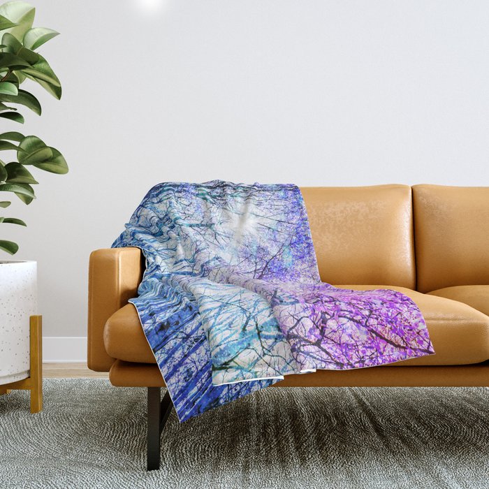 Blue Forest Purple Leaves Throw Blanket