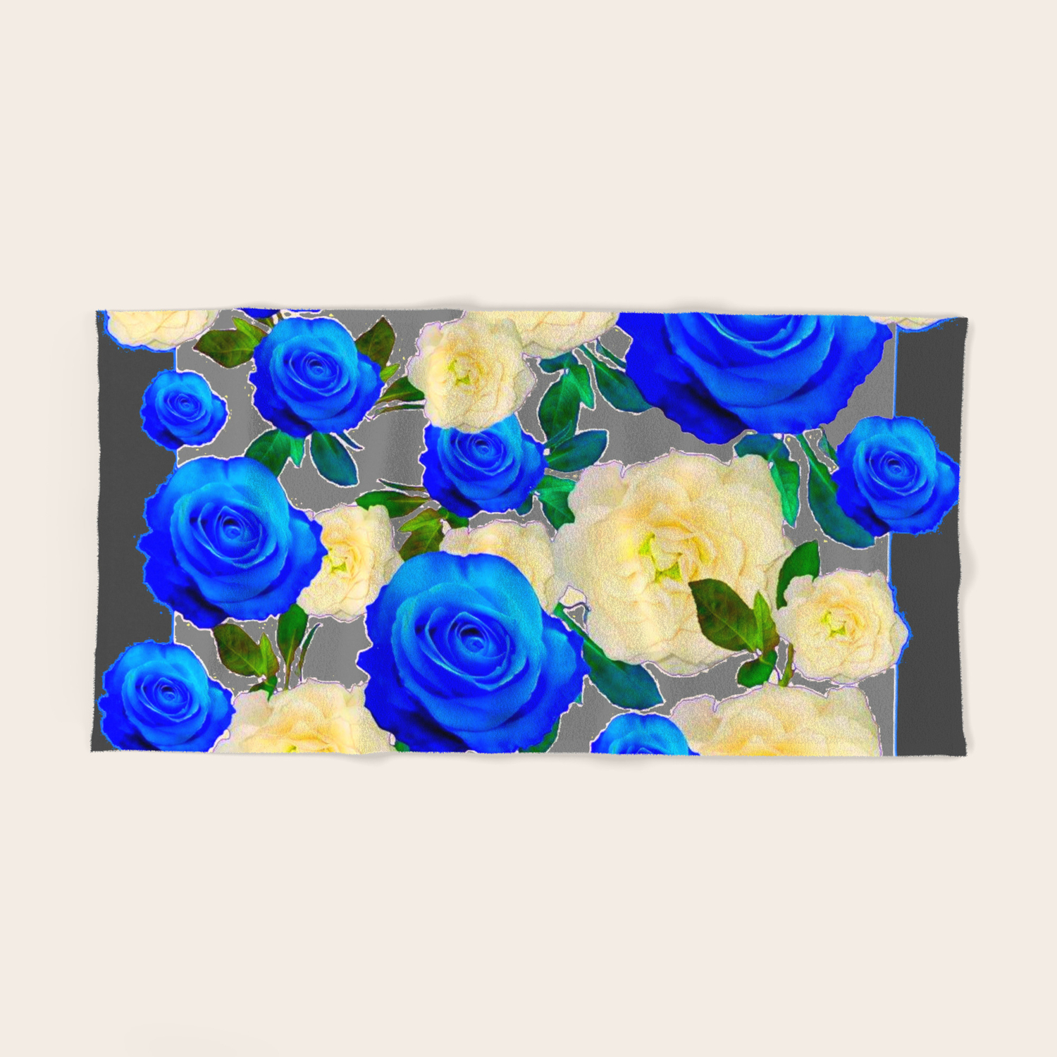 Charcoal Grey Decorative White Blue Rose Garden Hand Bath
