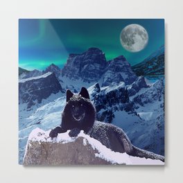 Black Wolf Moon Metal Print
