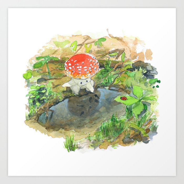 A little mushroom and a puddle Art Print