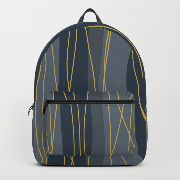Abstract Stripes and Lines in Navy Blue, Grey and Yellow Backpack