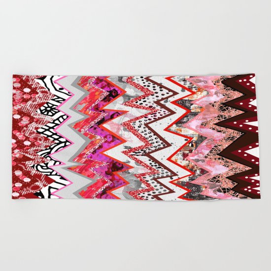 Love Heart Zigzags Beach Towel