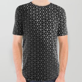 White / Gray on Black Cube Mesh All Over Graphic Tee