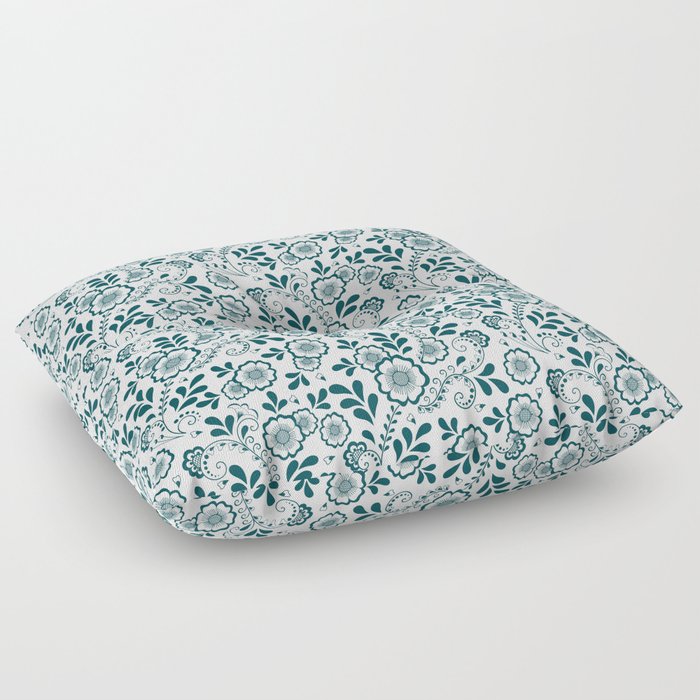 Teal Blue Eastern Floral Pattern Floor Pillow