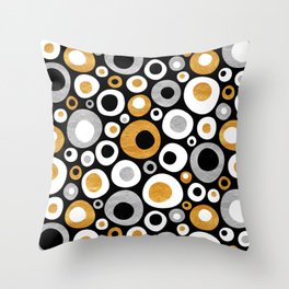 Mid Century Modern Circles in Black, White, Gold and Silver Throw Pillow