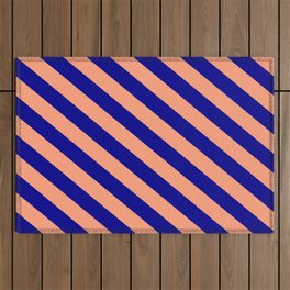 [ Thumbnail: Dark Blue and Light Salmon Colored Stripes Pattern Outdoor Rug ]