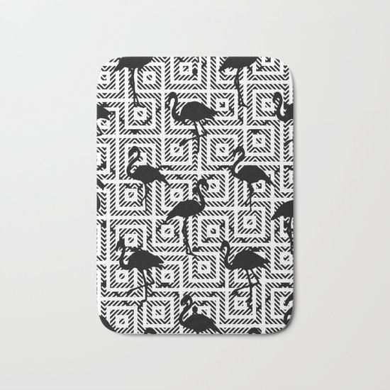 B&W Geometric Flamingos #society6 #decor #buyart Bath Mat