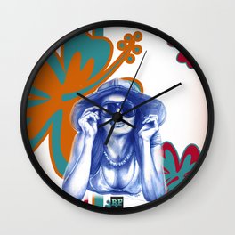Girl in Blue at the Beach Wall Clock