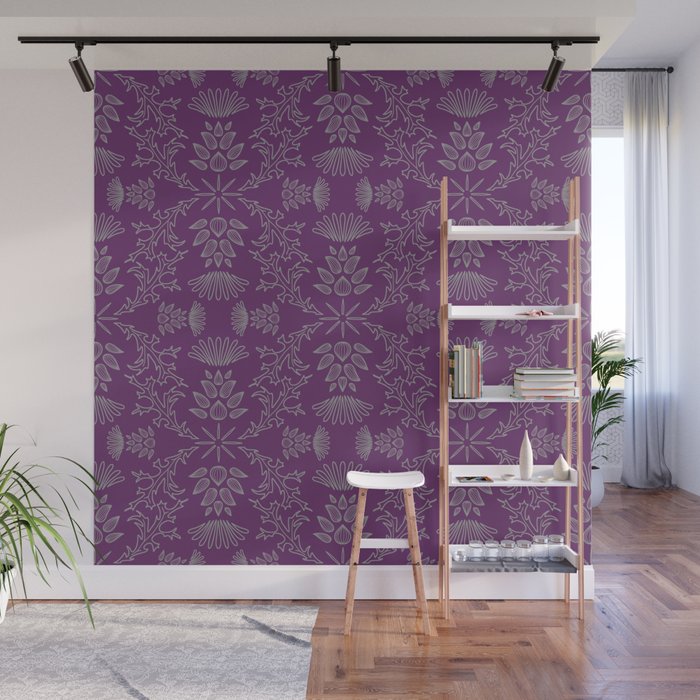 Thistle Outline on Purple Wall Mural