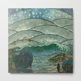 “Starlit Sea” by Sidney Herbert Sime (1911) Metal Print | Starlight, Acrylic, Waves, Painting, Sea, Impressionism, Watercolor, Digital, Sistarsprkls, Vintage 