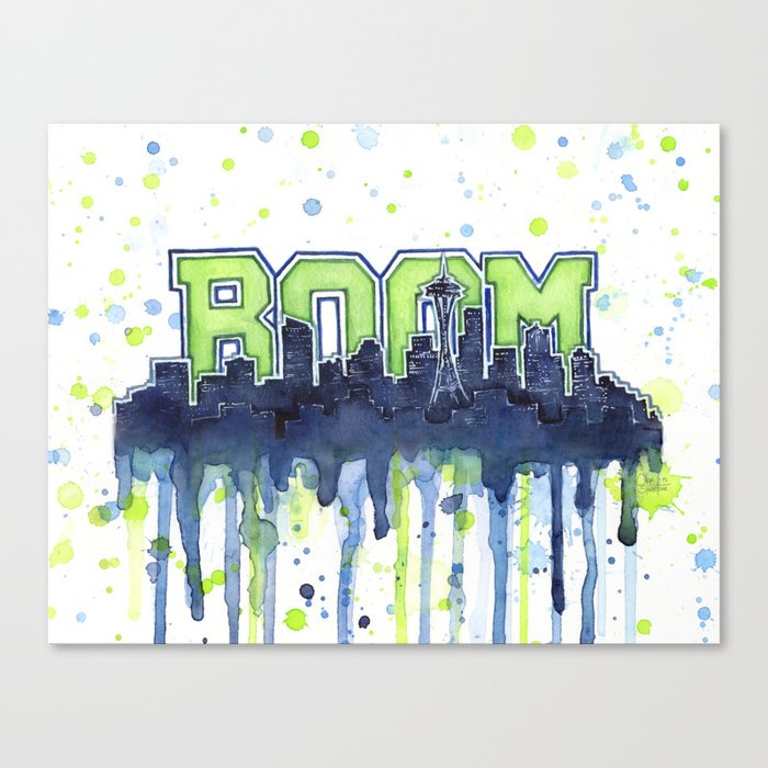 Seattle Boom Watercolor Canvas Print