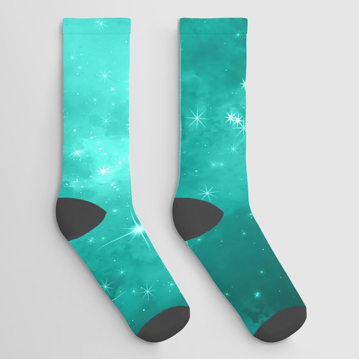 Turquoise Galaxy Space Socks