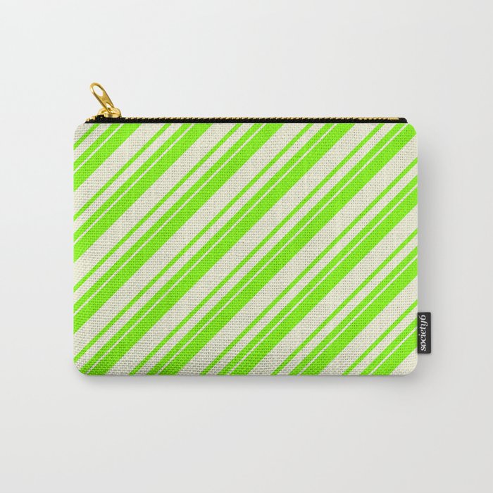 Chartreuse & Beige Colored Lines Pattern Carry-All Pouch
