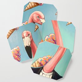 Flamingo American Gothic // tropical classical bird painting Coaster