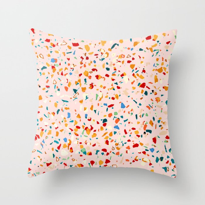 Blush Terrazzo | Pink Eclectic Speckles | Abstract Confetti Painting | Chic Bohemian Illustration Throw Pillow