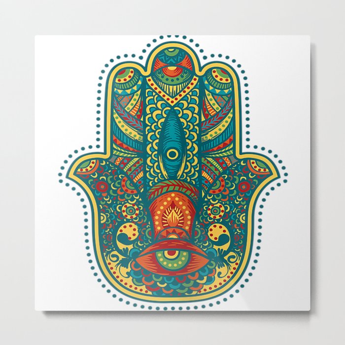 Hamsa , Hand of Fatima, Protective Amulet Top Metal Print