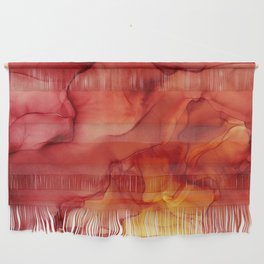 Red Sunset Abstract Ink Painting Red Orange Yellow Flame Wall Hanging