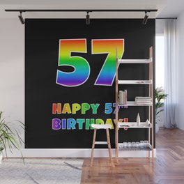 [ Thumbnail: HAPPY 57TH BIRTHDAY - Multicolored Rainbow Spectrum Gradient Wall Mural ]