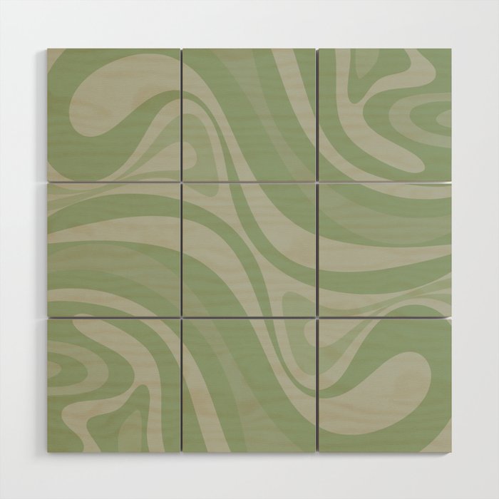 New Groove Retro Swirl Abstract Pattern in Muted Green Wood Wall Art