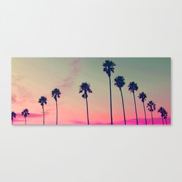 Pink Sunset, Palm Tree Silhouette Encinitas, California - Surfer Canvas Print