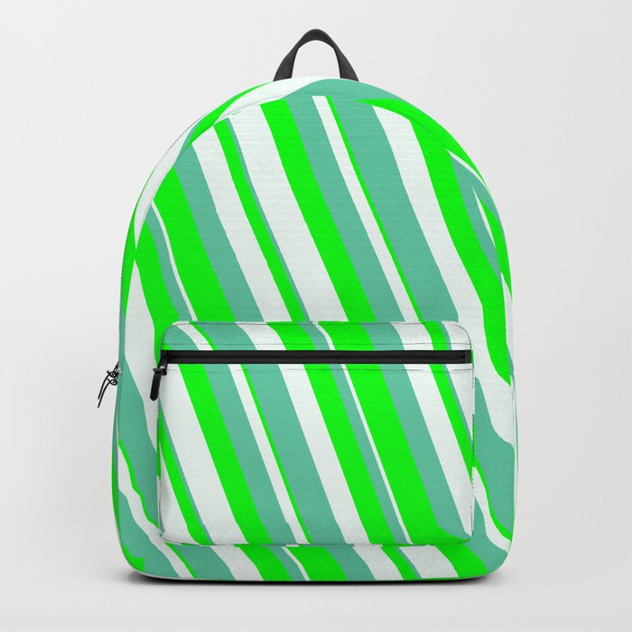 Aquamarine, Lime & Mint Cream Colored Lines Pattern Backpack