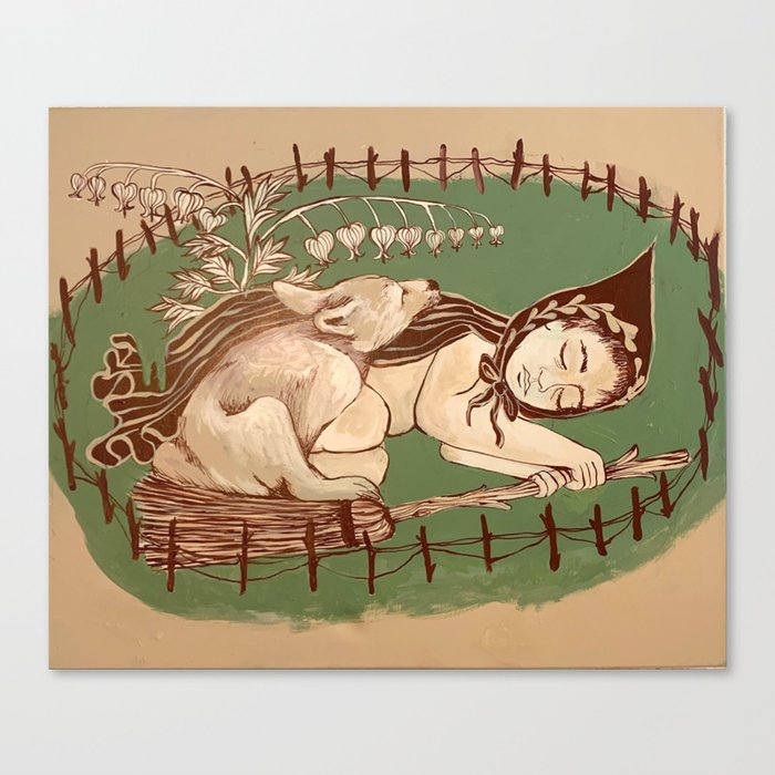 Witch, wolf, broom and boundary Canvas Print