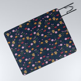Colorful Wildflower Watercolor Blue Design Picnic Blanket