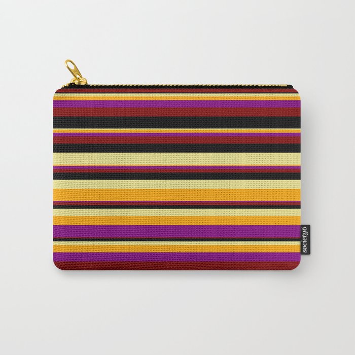 Tan, Orange, Purple, Maroon, and Black Colored Striped/Lined Pattern Carry-All Pouch