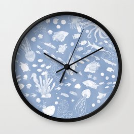 Watercolor Seascape in Light Blue Wall Clock | Graphicdesign, Blue, Beach, Sea, Kids, Nursery, Octopus, Aquarium, Aquatic, Fish 