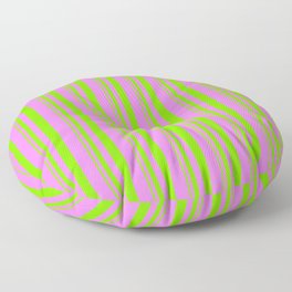 [ Thumbnail: Green & Violet Colored Lined Pattern Floor Pillow ]