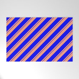 [ Thumbnail: Light Salmon and Blue Colored Stripes Pattern Welcome Mat ]