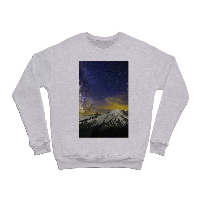 Milky Way Galaxy over Mount Rainier at night Winter Photograph Crewneck Sweatshirt