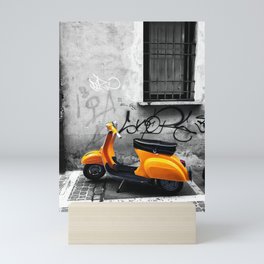 Orange Vespa in Bologna Black and White Photography Mini Art Print