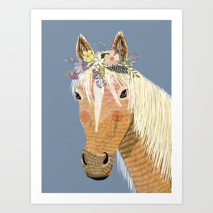Horse with flower crown Art Print