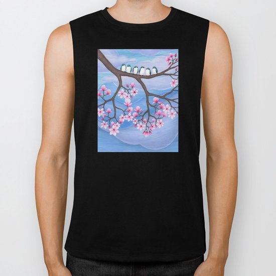 tree swallows & magnolia Biker Tank