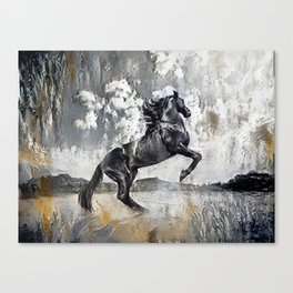 Horse Head Painting, Original Oil Abstract Art, Gold Marble, Contemporary Modern Rustic Wild Horses Artwork Canvas Print